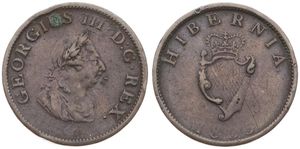 Ireland, British Dependency, George III, 1/2 Penny Copper 1805, Laureate bust right, KM 147, A.VF