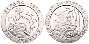 Spain, Kingdom, Juan Carlos I, 200 Pesetas Copper-Nickel 1996, Fortuny and Balleau paintings, KM 965, UNC