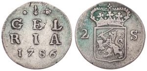 Netherlands, Gelderland Province, 2 Stuivers Silver 1786, Crowned arms of Gelderland, KM 107, Fine