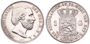 Netherlands, Kingdom, William III, 1 Gulden Silver 1855, Bearded head right, KM 93, A.UNC 