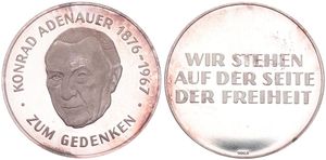 Germany, Federal Republic, Medal in Silver 1967, In Memory of Konrad Adenauer 1876 - 1967, Head facing / Legend in 3 lines, PROOF