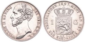 Netherlands, Kingdom, William II, 1 Gulden Silver 1847, Bearded head left, KM 66, XF (slightly cleaned)