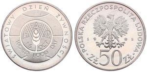 Poland, Peoples Republic, 50 Zlotych Copper-Nickel 1981, F.A.O. - World Food Day, KM 127, PROOF