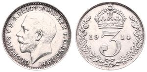 Great Britain, Kingdom, George V, 3 Pence Silver 1914, Head left, KM 813, A.UNC