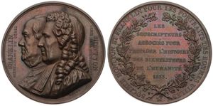 France, Second Kingdom, Louis Philippe I, Medal in Bronze 1833 by Barre, Benevolence Medal, Conjoined busts of Benjamin Franklin & Antoine de Montyon left / Legend in 7 lines within wreath, XF