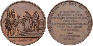 France, Second Kingdom, Louis XVIII, Medal in Copper 1820 by Gayrard, Presentation de Henry, Duc de Bordeaux, Scene of the Presentation of the Duke / Legend in 10 lines, XF/AU 