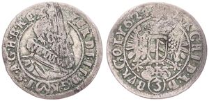 Austria, Empire, Ferdinand III, 3 Kreuzer Silver 1624, Bust right within circle, KM 387, Fine
