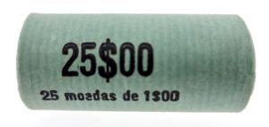 Portugal, Republic, Original Roll : 25 x 1 Escudo Bronze 1972, Circles within cross, KM 597, all UNC