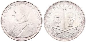 Vatican City, City State, 500 Lire Silver 1967/V, St. Peter & St. Paul, KM 99, UNC