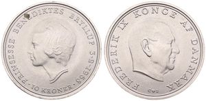 Denmark, Kingdom, Frederik IX, 10 Kroner Silver ND (1968), Wedding of Princess Benedikte, KM 857, UNC