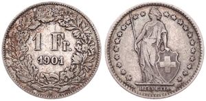 Switzerland, Confederation, 1 Franc Silver 1901, Standing Helvetia, KM 24, VF