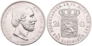 Netherlands, Kingdom, William III, 2-1/2 Gulden Silver 1874, Bearded head right, KM 82, VF