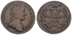Austria, Empire, Maria Theresia, 1 Kreuzer Copper 1763W, Bust right, KM 2007, VF