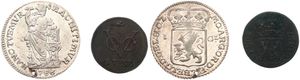 Netherlands, Gelderland Province, 1 Gulden Silver 1786, Standing figure holding pole with liberty cap / Crowned arms, KM 100.1, VF + 1 VOC Duit Copper 1732, VF