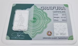 Switzerland, Confederation, Gravura GmbH, 1/2 Oz Silver Lingot 2015, William Tell, PROOFLIKE in original coincard