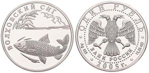 Russia, Federation, 1 Rouble Silver 2005, Wildlife - Volkhov Whitefish, KM 884, PROOF