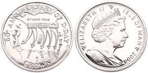 Isle of Man, British Dependency, Elizabeth II, 1 Crown Silver 2004, D-Day Invasion Plan Map, KM 1222a, PROOF