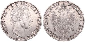 Austria, Empire, Franz Joseph I, 2 Florin Silver 1865A, Laureate bust right, KM 2230, VF, SCARCE