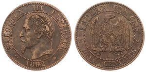 France, Second Empire, Napoleon III, 2 Centimes Bronze 1862A, Laureate head left within beaded circle, KM 796.4 (Paris), XF