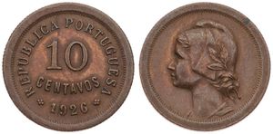Portugal, Republic, 10 Centavos Bronze 1926, Liberty head left, KM 573, XF