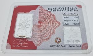 Switzerland, Confederation, Gravura GmbH, 1/2 Oz Silver Lingot 2012, Flower design, PROOFLIKE in original coincard