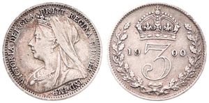 Great Britain, Kingdom, Victoria, 3 Pence Silver 1900, Crowned and veiled bust left, KM 777, VF+