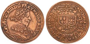 France, Kingdom, Louis XIII, Token in Copper ND (1643-1668), Rech. Pfenig from Conradt Laufer, Laureate bust right / Arms of France & Navarre, XF (cleaned)