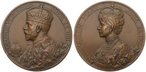 Great Britain, Kingdom, George V, Medal in Bronze 1911 by B. MacKennal, Coronation, Crowned Bust of George V left / Crowned bust of Queen Mary left, A.UNC (edgenick)