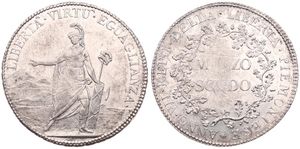 Italian States, Piedmont Republic, 1/2 Scudo Silver Anno VII (1799), Standing figure with hand on fasces with liberty cap / Written value within wreath, KM 2, RARE, A.VF