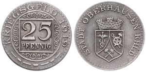 Germany, Emergency Coinage, Oberhausen, 25 Pfennig Iron 1919, Coat of Arms in center / Legend surrounding denomination within circle, A.UNC
