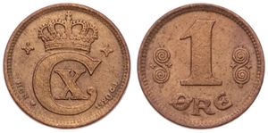 Denmark, Kingdom, Christian X, 1 Ore Bronze 1920, Crowned Monogram, KM 812.2, VF