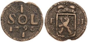 Luxembourg, Grand Duchy, Siege Coinage, Frans II, 1 Sol Copper 1795, Crowned shield, KM 19, A.VF