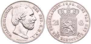 Netherlands, Kingdom, William III, 2-1/2 Gulden Silver 1858, Bearded head right, KM 82, VF+