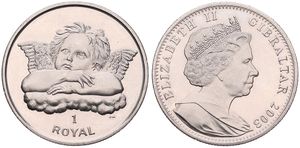 Gibraltar, British Colony, Elizabeth II, 1 Royal Copper-Nickel 2003, Cherub with crossed arms, KM 1031, B.UNC