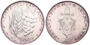 Vatican City, City State, 500 Lire Silver 1971/IX, Wheat and Grapes, KM 123, UNC