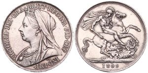 Great Britain, Kingdom, Victoria, 1 Crown Silver 1899 LXII, Crowned and veiled bust left, KM 783, SCARCE, XF