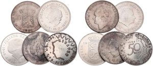 Netherlands, Kingdom, Mixed Reigns, Nice lot with 5 older silver crown size Dutch coins in various grades
