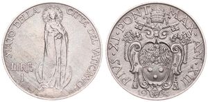 Vatican City, City State, 1 Lira Nickel 1934/XIII, Virgin Mary standing on globe, KM 5, A.UNC
