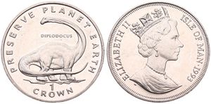 Isle of Man, British Dependency, Elizabeth II, 1 Crown Copper-Nickel 1993, Prehistorical Animals - Diplodocus, KM 358, B.UNC