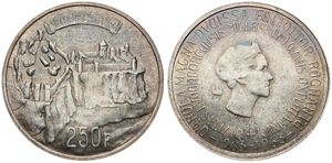 Luxembourg, Grand Duchy, Charlotte, 250 Francs Silver ND (1963), Millennium of Luxembourg City, KM 53.2, Darkly Toned, UNC (Attention : scratch on reverse !)