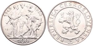 Czechoslovakia, Peoples Republic, 100 Korun Silver ND (1955), 10th Anniversary of the Liberation from Germany, KM 45, A.UNC