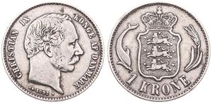 Denmark, Kingdom, Christian IX, 1 Krone Silver 1892, Head right, KM 797.1, VF