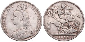 Great Britain, Kingdom, Victoria, 1 Crown Silver 1892, Crowned and draped bust left, KM 765, A.VF