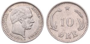 Denmark, Kingdom, Christian IX, 10 Ore Silver 1894, Head right, KM 795.2, VF