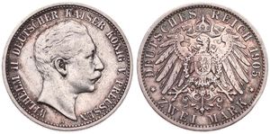 German States, Prussia, Wilhelm II, 2 Mark Silver 1905A, Head right, KM 522, VF