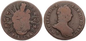 Hungary, Kingdom, Maria Theresia, 1 Poltura Copper 1863S PH-KM, Radiant Madonna and child, KM 377.3, SCARCE, Fine