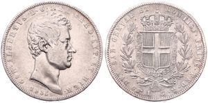 Italian States, Sardinia, Carlo Alberto, 5 Lire Silver 1835 P, Bust right, KM 113.4, VF
