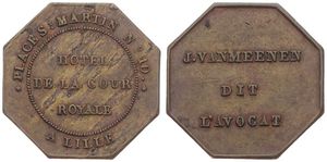 France, Republic, Token in Brass ND, Hotel de la Cour Royale, Place St. Martin Nr 10 a Lille / J. Vanmeenen dit l'avocat, VF