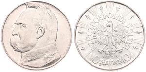 Poland, Republic, 10 Zlotych Silver 1939, Head of Jozef Pilsudski left, KM 29, UNC !