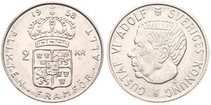 Sweden, Kingdom, Gustaf VI, 2 Kronor Silver 1958, Head left, KM 827, UNC